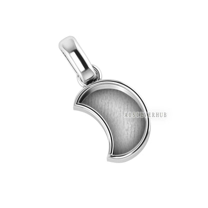 925 Sterling Solid Silver Half Moon Shape DIY Breastmilk/Keepsake Pendant Setting, Good for Resin & Ashes Work, Memorial Locket, DIY Charms