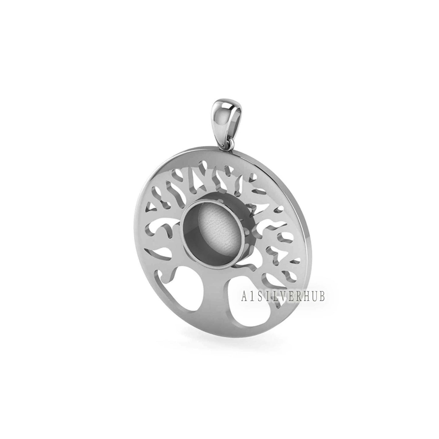 925 Sterling Silver Tree of Life Round Blank Bezel Pendant Settings, For Pour Resin & Ashes Work, Keepsake/Breastmilk Memorial Jewelry, DIY