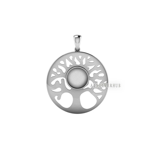 925 Sterling Silver Tree of Life Round Blank Bezel Pendant Settings, For Pour Resin & Ashes Work, Keepsake/Breastmilk Memorial Jewelry, DIY