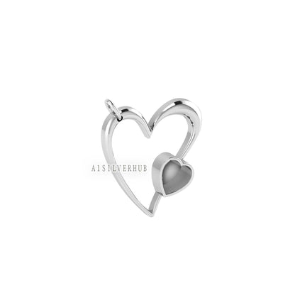 925 Sterling Silver, Heart Shape 7mm Blank Bezel Pendant Setting, Good for Pour Crushed Opal, Resin & Ashes Work, Keepsake/Breastmilk Crafts