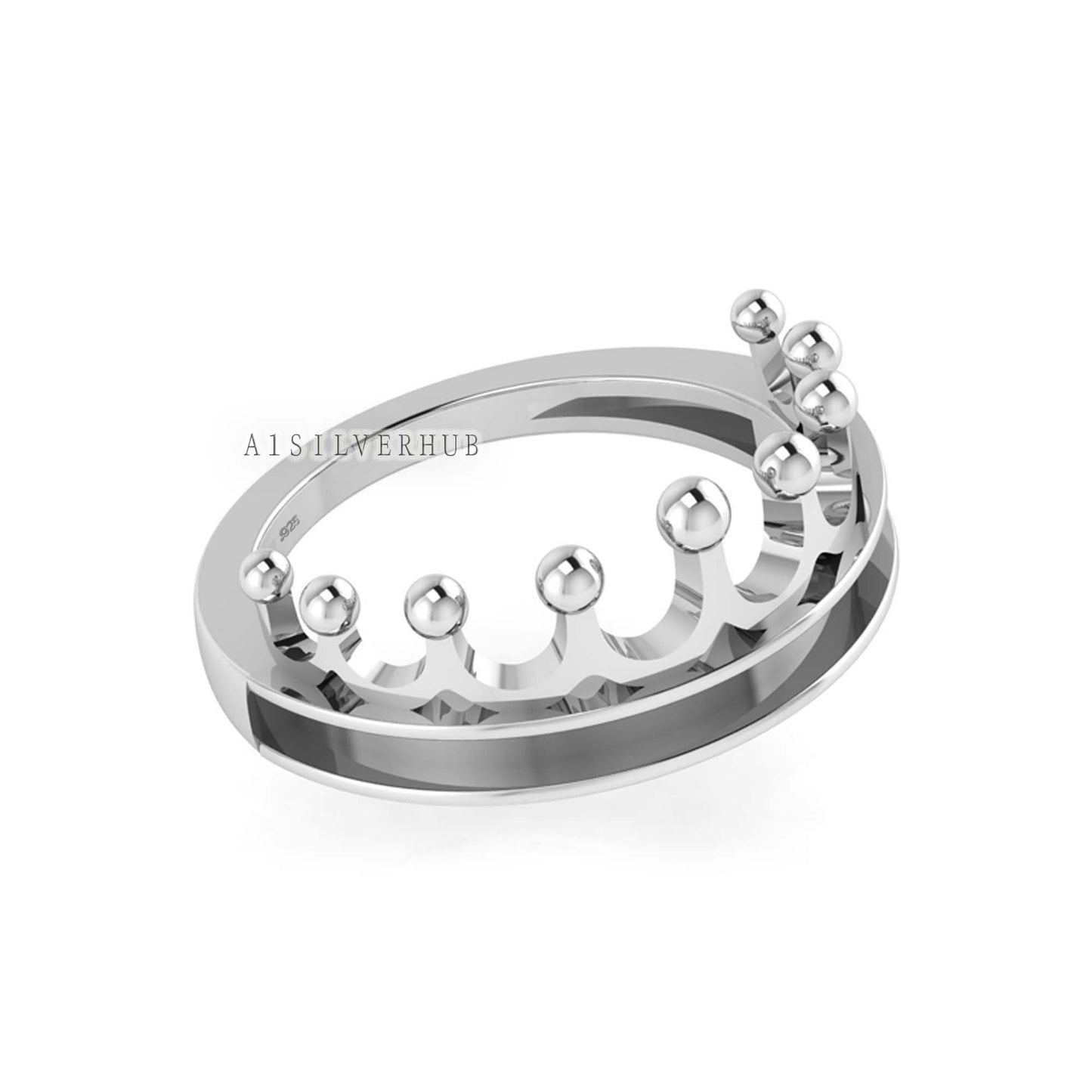 Princess Crown Blank Channel Ring Setting, 925 Sterling Silver, Good for Pour Crushed Opal,Resin & Ashes Work, Breastmilk/Keepsake DIY Craft