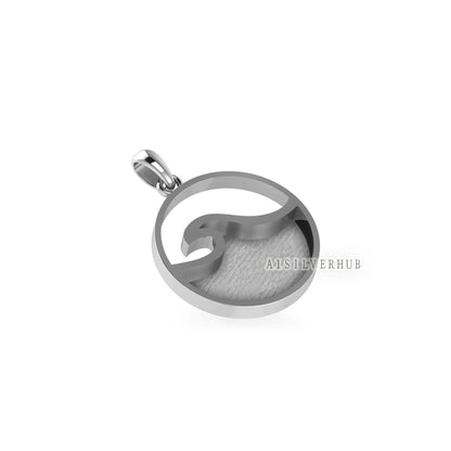 925 Sterling Solid Silver Ocean Wave Blank Bezel Round Pendant, Good for Resin & Ashes Work, Keepsake/Breastmilk DIY, Memorial Jewelry Craft