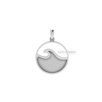 925 Sterling Solid Silver Ocean Wave Blank Bezel Round Pendant, Good for Resin & Ashes Work, Keepsake/Breastmilk DIY, Memorial Jewelry Craft