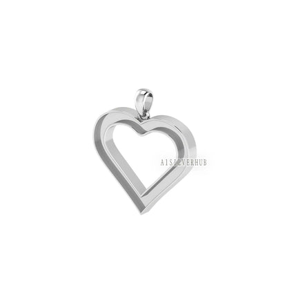 Love Heart Blank Bezel Pendant Setting, 925 Sterling Silver, Good for Pour Crushed Opal, Resin & Ashes Work, Keepsake Breastmilk DIY Crafts