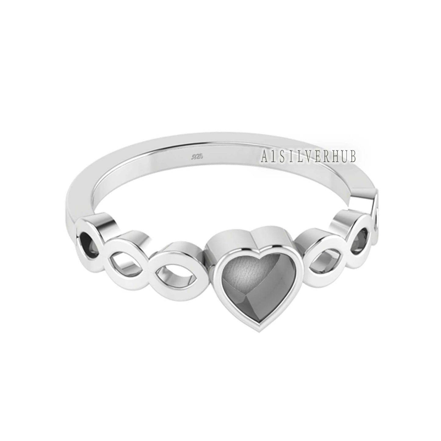 925 Sterling Solid Silver 5x5mm Heart Blank Bezel Infinity Band Ring, Good for Resin & Ashes Work, Breastmilk DIY, Keepsake Jewelry Crafts