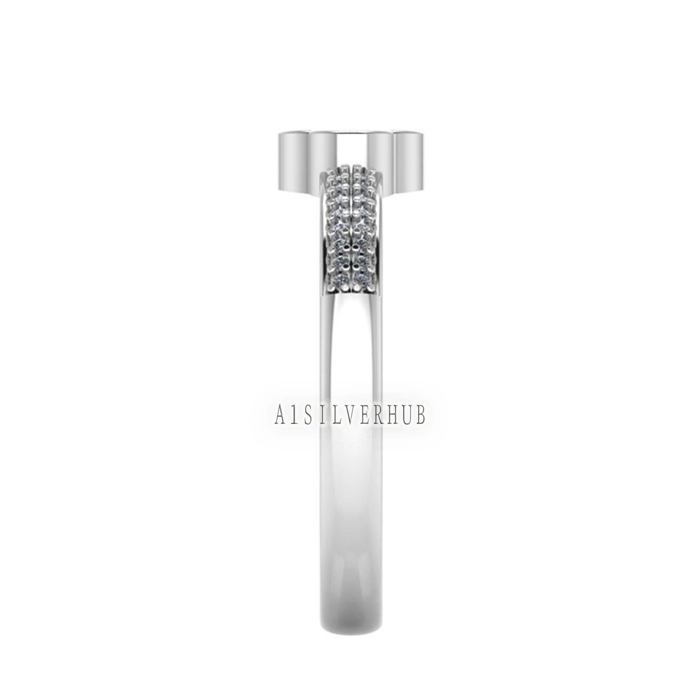 925 Sterling Solid Silver 5mm Clover Blank Bezel with CZ Setted on Band Ring, Good for Resin & Ashes Work, Breastmilk DIY, Keepsake Jewelry