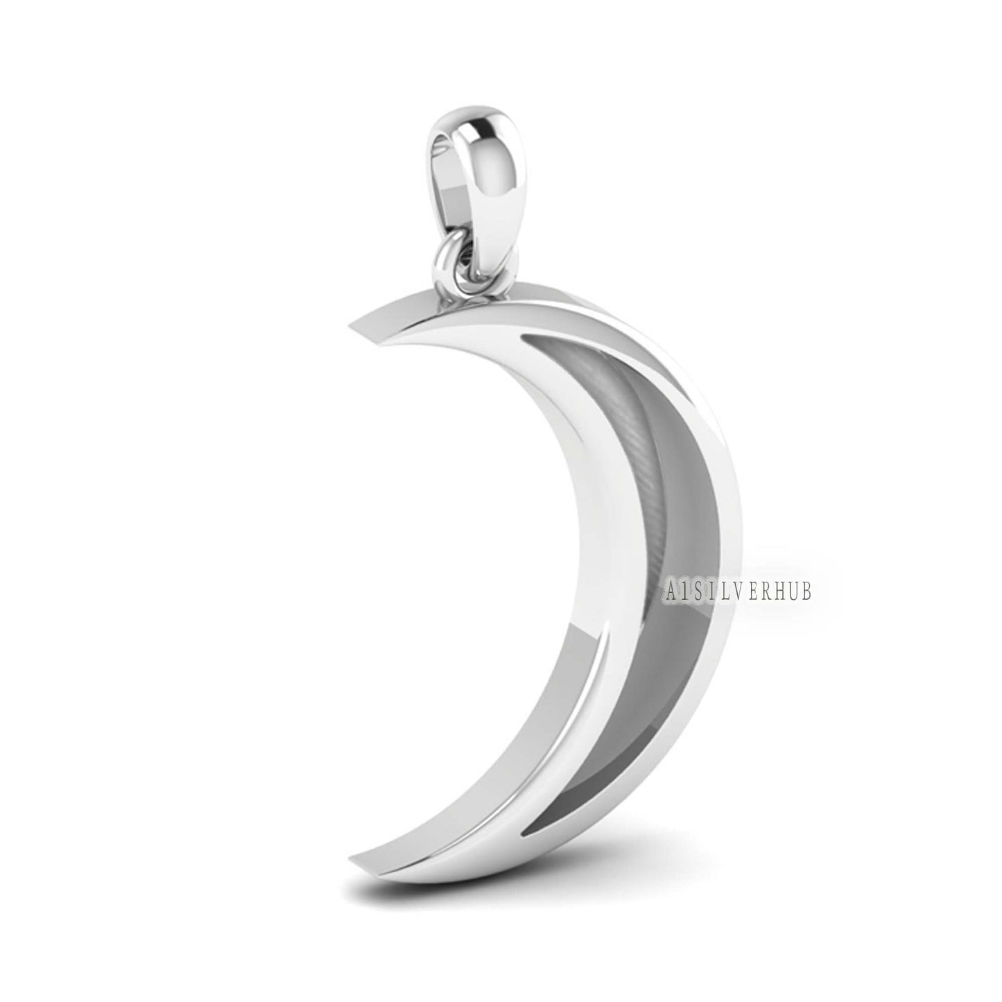 925 Sterling Solid Silver Crescent Moon Shape Breastmilk/Keepsake Pendant Setting, Good for Resin & Ashes Work, Memorial Locket, DIY Charms