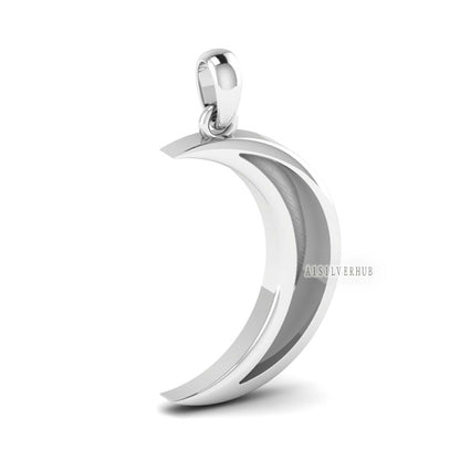 925 Sterling Solid Silver Crescent Moon Shape Breastmilk/Keepsake Pendant Setting, Good for Resin & Ashes Work, Memorial Locket, DIY Charms
