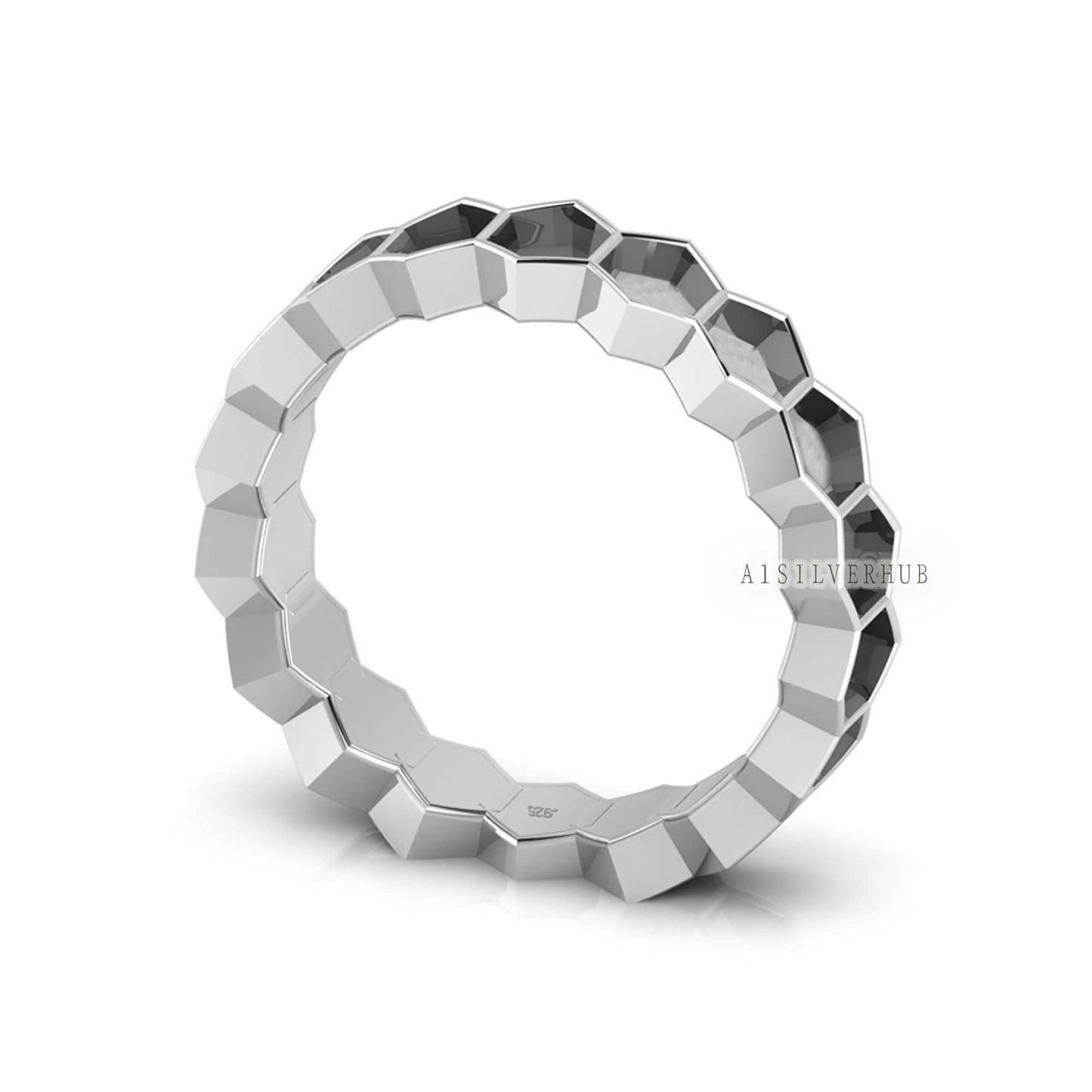 925 Sterling Solid Silver Hexagon Shape 4x4mm Blank Bezel Eternity Ring Setting, Good for Resin & Ashes Work, Keepsake/Breastmilk Ring DIY