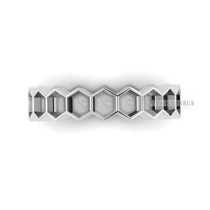 925 Sterling Solid Silver Hexagon Shape 4x4mm Blank Bezel Eternity Ring Setting, Good for Resin & Ashes Work, Keepsake/Breastmilk Ring DIY