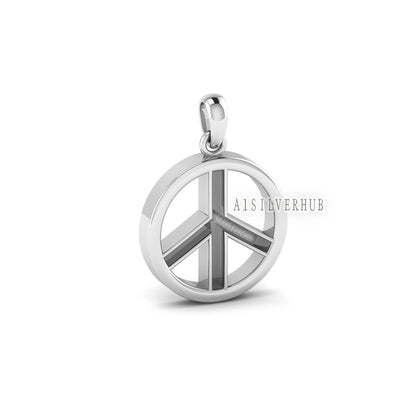 925 Sterling Silver Peace Symbol Blank Bezel Round Pendant,Good for Resin & Ashes Work, Keepsake Craft Memorial, Breastmilk DIY, Sign Locket