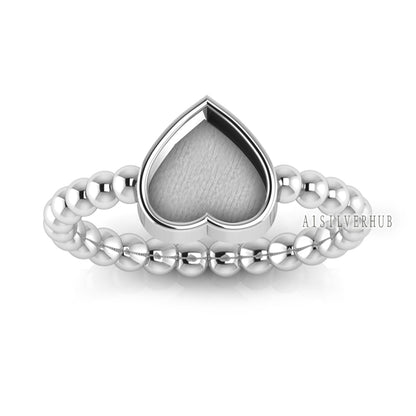 925 Sterling Solid Silver 8mm Heart Shape Blank Bezel Granulation Band Ring, Good for Resin & Ashes Work, Keepsake Breastmilk DIY Crafts