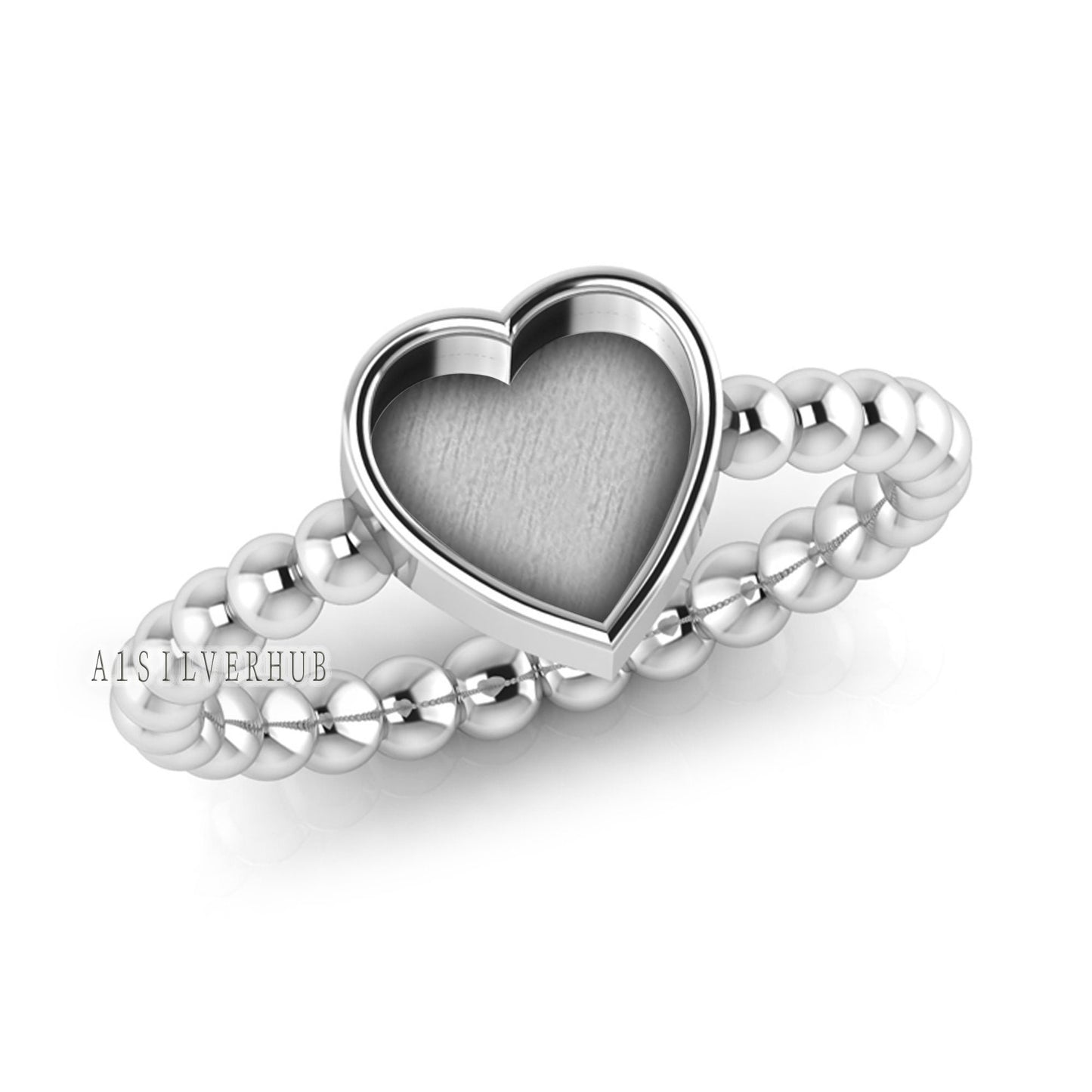 925 Sterling Solid Silver 8mm Heart Shape Blank Bezel Granulation Band Ring, Good for Resin & Ashes Work, Keepsake Breastmilk DIY Crafts