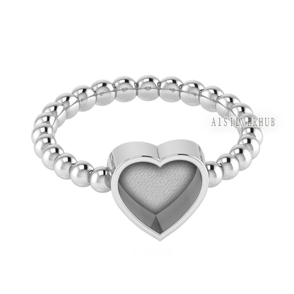 925 Sterling Solid Silver 8mm Heart Shape Blank Bezel Granulation Band Ring, Good for Resin & Ashes Work, Keepsake Breastmilk DIY Crafts