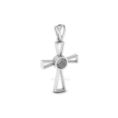 925 Sterling Solid Silver Cross Design Round Blank Bezel Pendant Setting, Good for Resin & Ashes Work, Keepsake/Breastmilk Memorial Jewelry