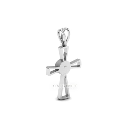 925 Sterling Solid Silver Cross Design Round Blank Bezel Pendant Setting, Good for Resin & Ashes Work, Keepsake/Breastmilk Memorial Jewelry