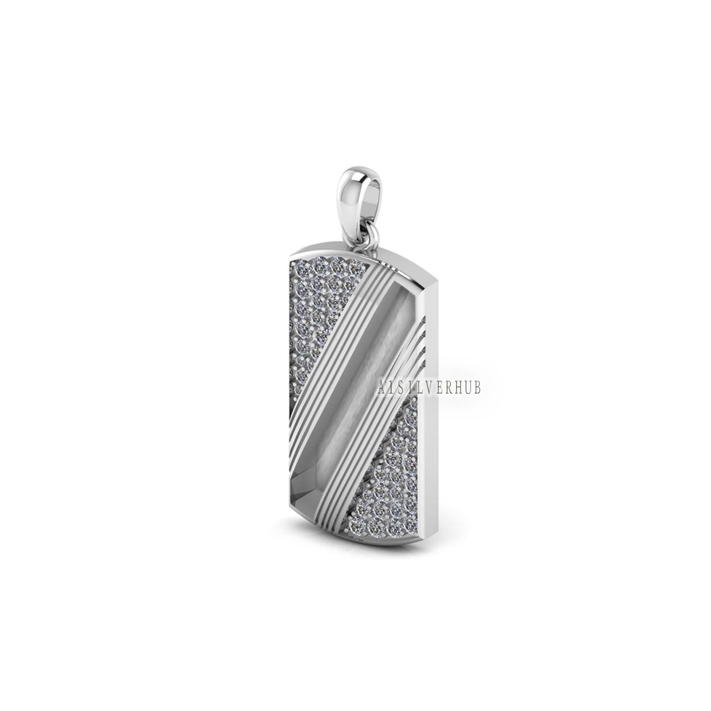 925 Sterling Solid Silver Blank Bezel Channel Men's Pendant with Zircon Setted, Good for Resin & Ashes Work, Keepsake Memorial, Breastmilk