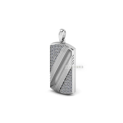 925 Sterling Solid Silver Blank Bezel Channel Men's Pendant with Zircon Setted, Good for Resin & Ashes Work, Keepsake Memorial, Breastmilk