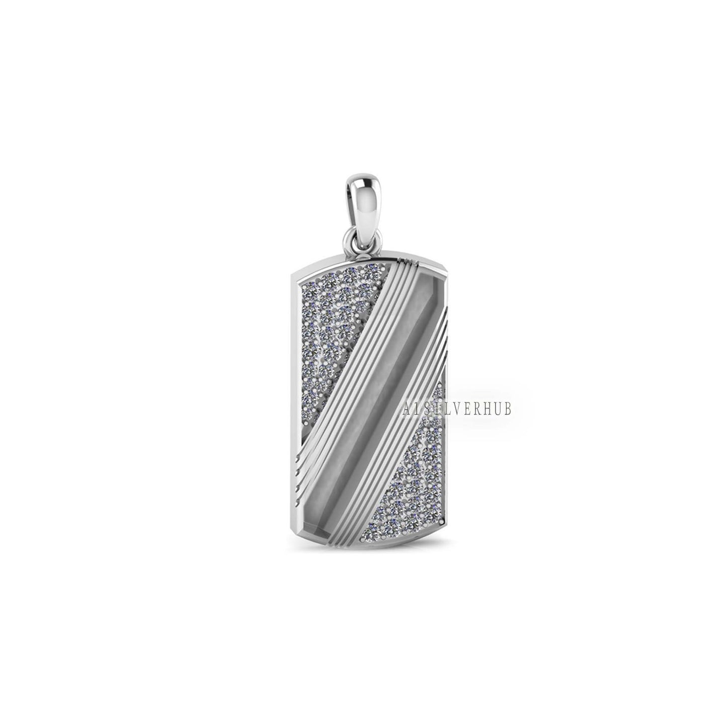 925 Sterling Solid Silver Blank Bezel Channel Men's Pendant with Zircon Setted, Good for Resin & Ashes Work, Keepsake Memorial, Breastmilk