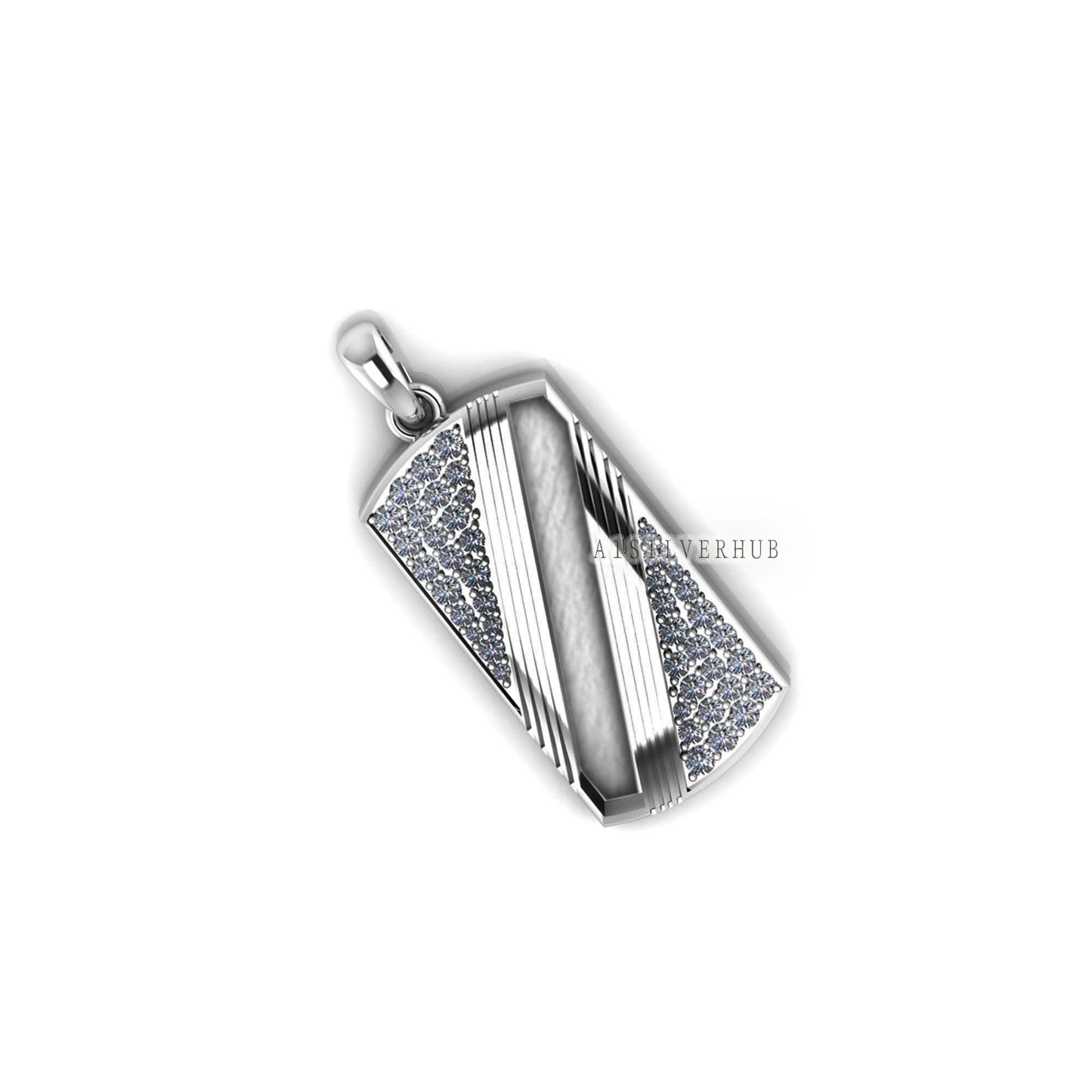 925 Sterling Solid Silver Blank Bezel Channel Men's Pendant with Zircon Setted, Good for Resin & Ashes Work, Keepsake Memorial, Breastmilk