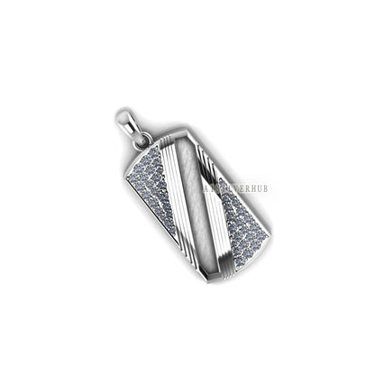 925 Sterling Solid Silver Blank Bezel Channel Men's Pendant with Zircon Setted, Good for Resin & Ashes Work, Keepsake Memorial, Breastmilk