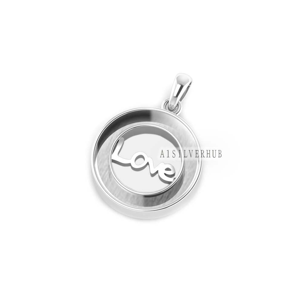 925 Sterling Silver Blank Bezel Love Memorial Pendant, Good for Resin & Ashes Work, DIY Crafts Breastmilk/Keepsake Pendant, Locket Pendant
