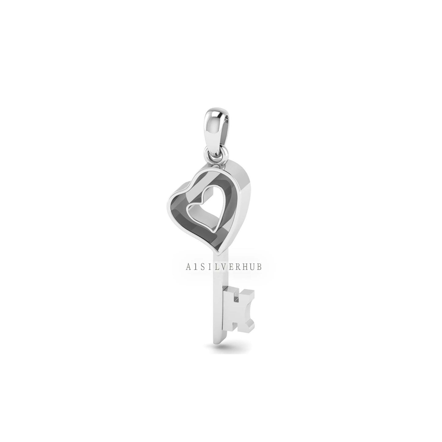 925 Sterling Solid Silver Key Design Memorial Heart Blank Bezel Pendant, Good for Resin & Ashes Work, Keepsake/Breastmilk DIY Crafts. Locket