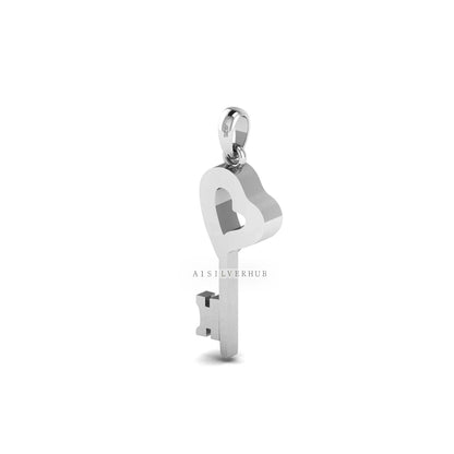 925 Sterling Solid Silver Key Design Memorial Heart Blank Bezel Pendant, Good for Resin & Ashes Work, Keepsake/Breastmilk DIY Crafts. Locket