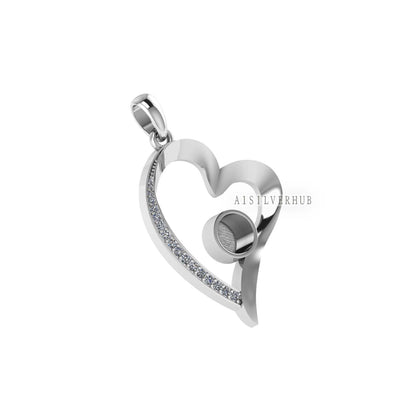 Sweetheart with Zircon Setted 6mm Round Blank Bezel Pendant, 925 Sterling Silver, Good for Stone, Resin & Ashes, Keepsake/Breastmilk Crafts