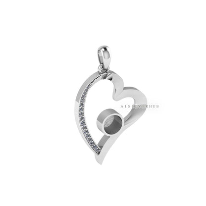 Sweetheart with Zircon Setted 6mm Round Blank Bezel Pendant, 925 Sterling Silver, Good for Stone, Resin & Ashes, Keepsake/Breastmilk Crafts