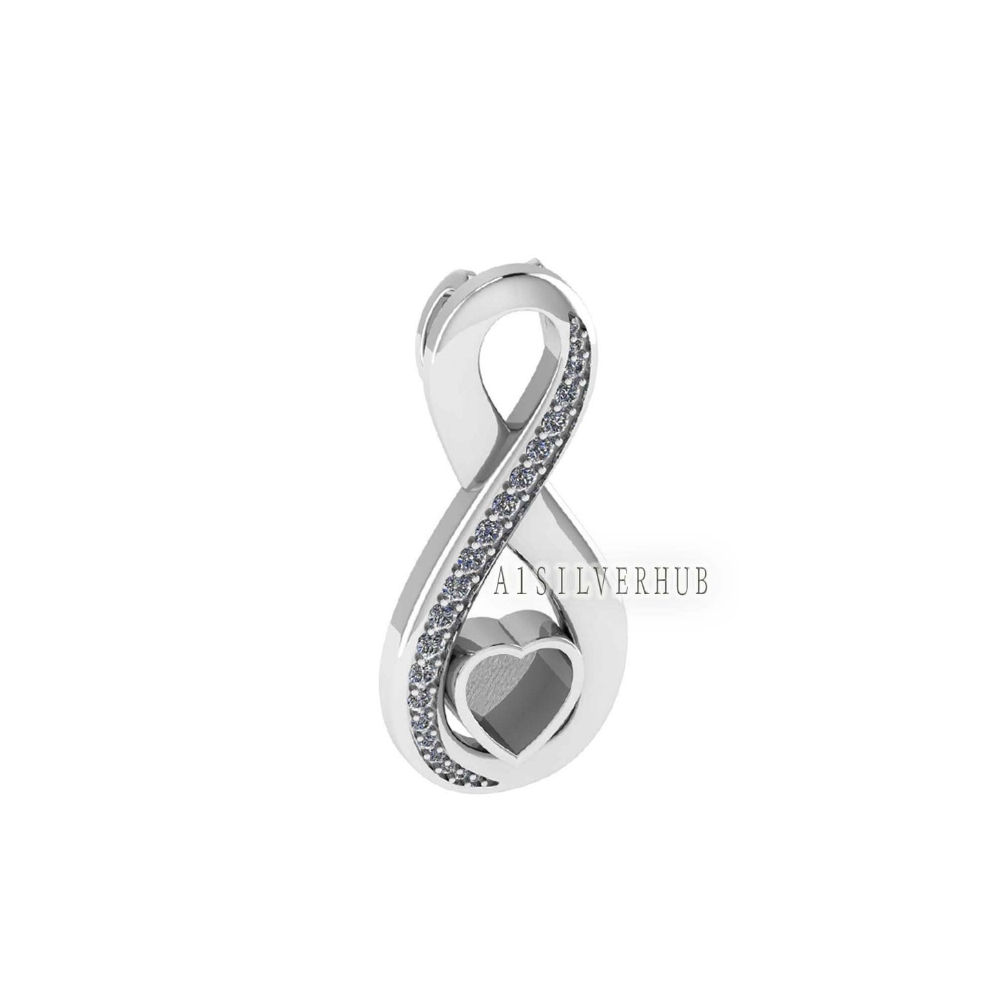 Heart Blank Bezel Pendant with Zircon Setted, 925 Sterling Silver Infinity Pendant, Good for Crushed Opal, Resin & Ashes Work, DIY Crafts