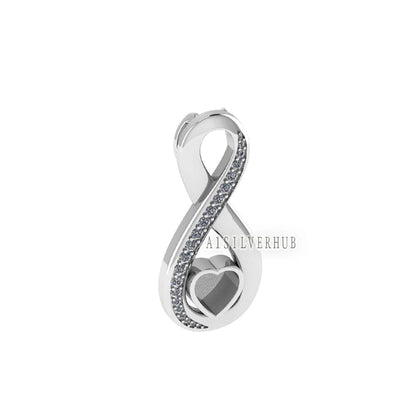 Heart Blank Bezel Pendant with Zircon Setted, 925 Sterling Silver Infinity Pendant, Good for Crushed Opal, Resin & Ashes Work, DIY Crafts