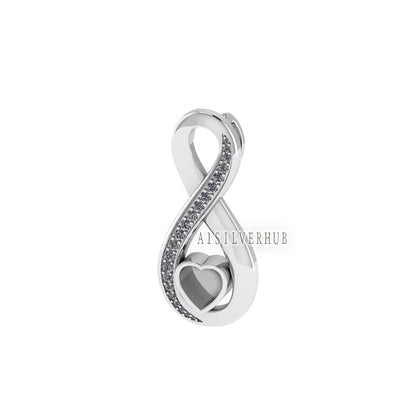 Heart Blank Bezel Pendant with Zircon Setted, 925 Sterling Silver Infinity Pendant, Good for Crushed Opal, Resin & Ashes Work, DIY Crafts
