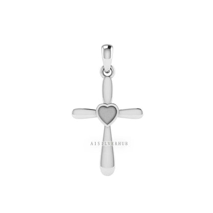 925 Sterling Solid Silver Cross Design Heart Blank Bezel Pendant Setting, Good for Resin & Ashes Work, Keepsake/Breastmilk Memorial Jewelry