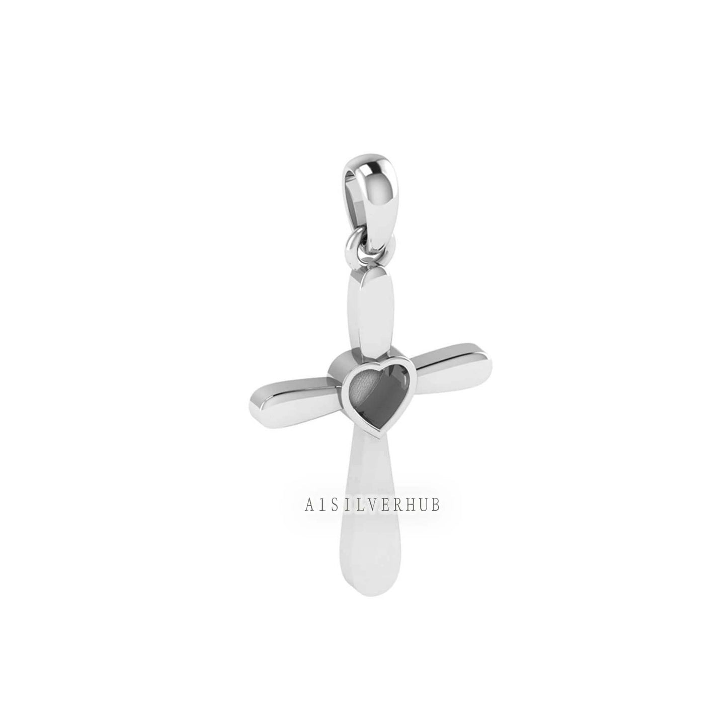 925 Sterling Solid Silver Cross Design Heart Blank Bezel Pendant Setting, Good for Resin & Ashes Work, Keepsake/Breastmilk Memorial Jewelry