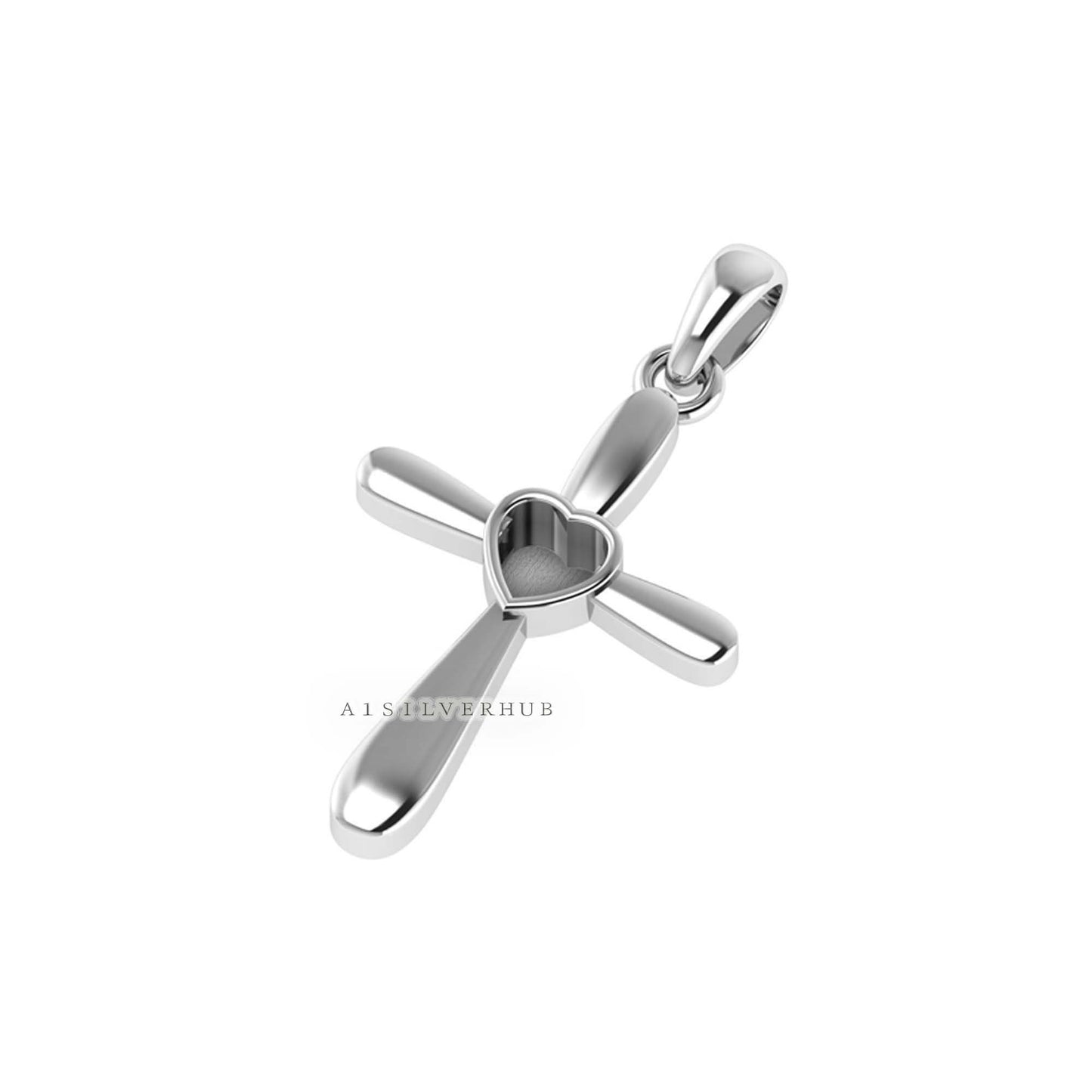 925 Sterling Solid Silver Cross Design Heart Blank Bezel Pendant Setting, Good for Resin & Ashes Work, Keepsake/Breastmilk Memorial Jewelry