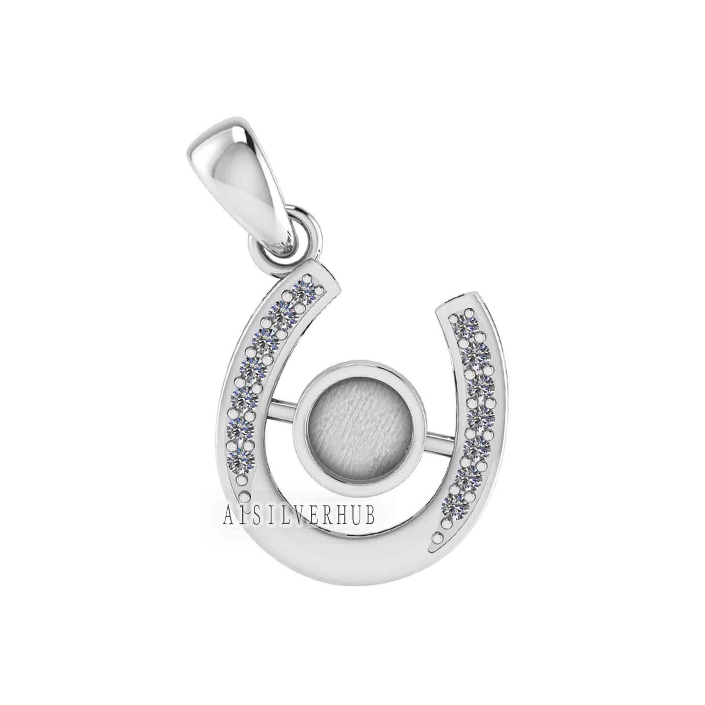 925 Sterling Silver, Horseshoe Pendant, Round 5mm Blank Bezel Setting, Good for Pour Resin & Ashes Work, Breastmilk/Keepsake DIY, Good Luck