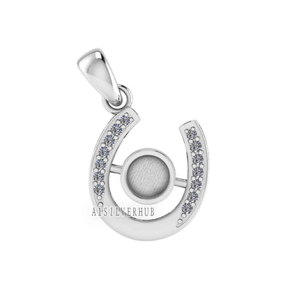 925 Sterling Silver, Horseshoe Pendant, Round 5mm Blank Bezel Setting, Good for Pour Resin & Ashes Work, Breastmilk/Keepsake DIY, Good Luck