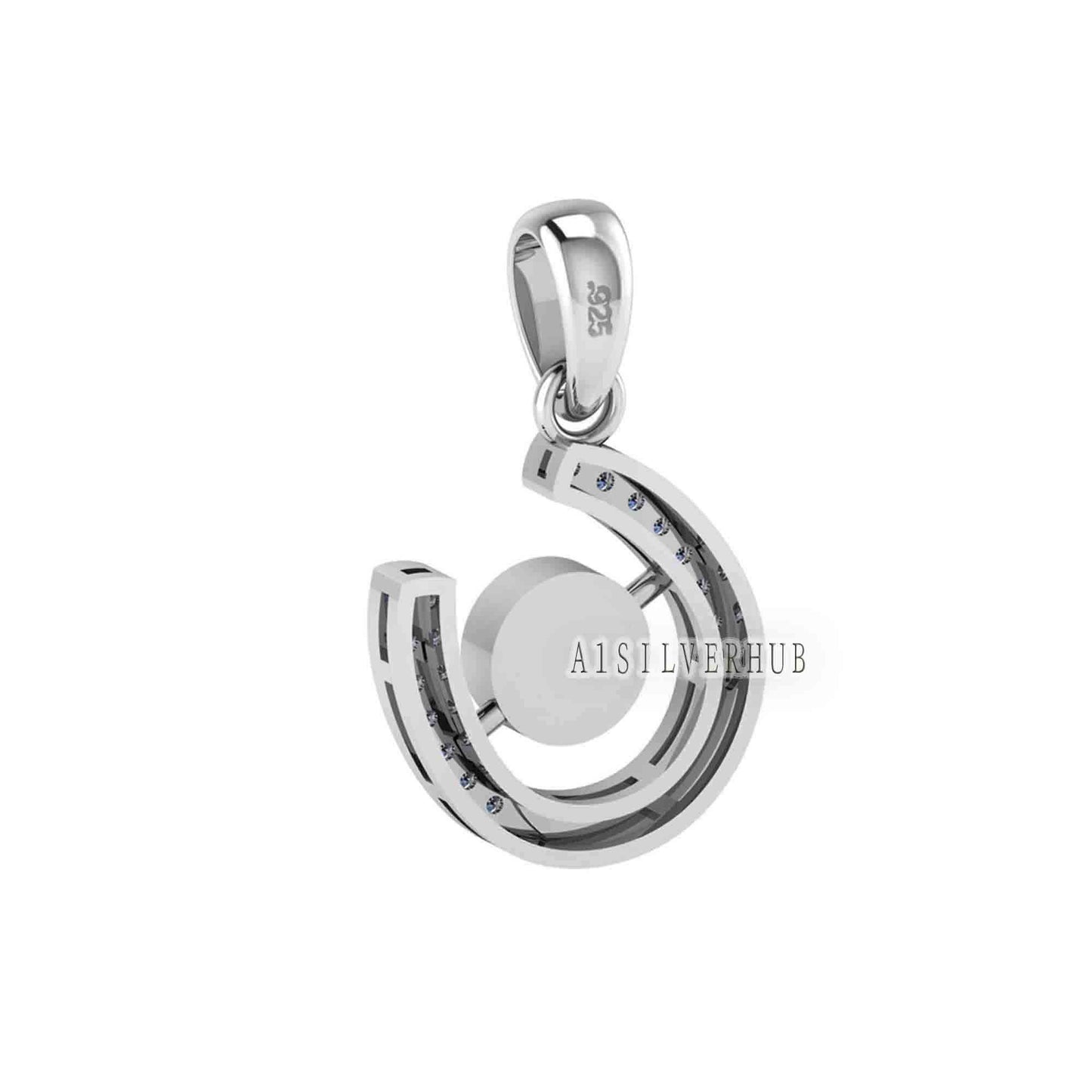 925 Sterling Silver, Horseshoe Pendant, Round 5mm Blank Bezel Setting, Good for Pour Resin & Ashes Work, Breastmilk/Keepsake DIY, Good Luck