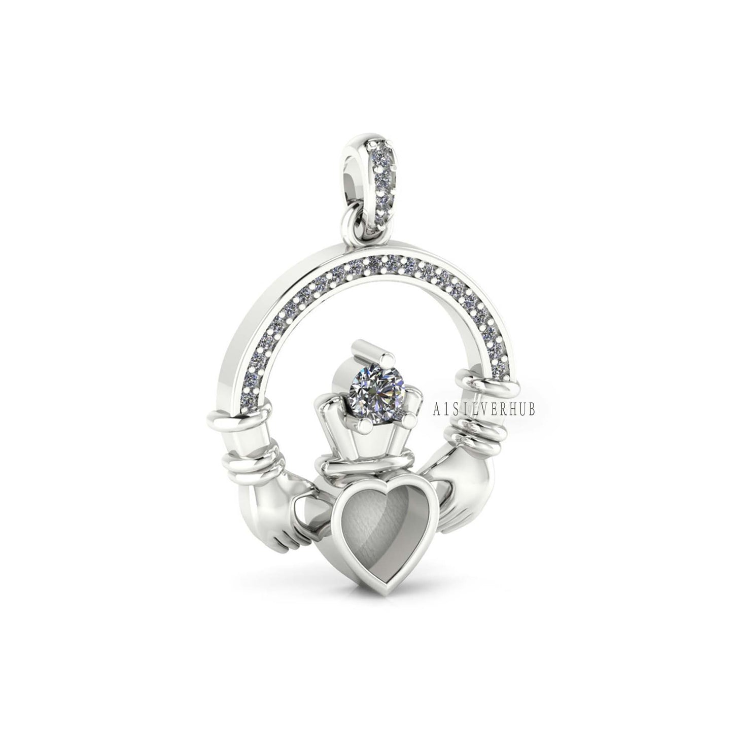 925 Sterling Silver, Iris Celtic Claddagh Pendant, Heart 5mm Blank Bezel Setting, Good for Pour Resin & Ashes Work, Breastmilk/Keepsake DIY