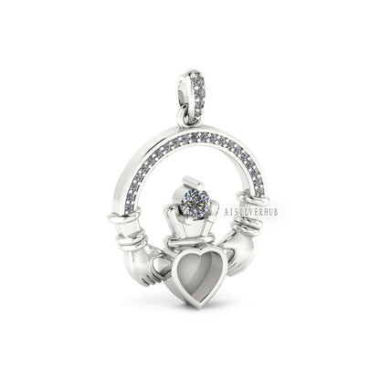 925 Sterling Silver, Iris Celtic Claddagh Pendant, Heart 5mm Blank Bezel Setting, Good for Pour Resin & Ashes Work, Breastmilk/Keepsake DIY