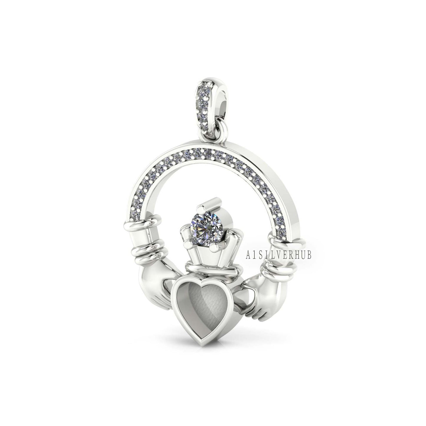 925 Sterling Silver, Iris Celtic Claddagh Pendant, Heart 5mm Blank Bezel Setting, Good for Pour Resin & Ashes Work, Breastmilk/Keepsake DIY