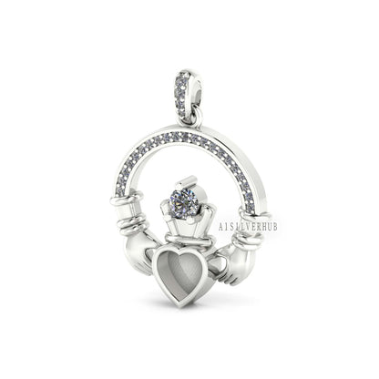 925 Sterling Silver, Iris Celtic Claddagh Pendant, Heart 5mm Blank Bezel Setting, Good for Pour Resin & Ashes Work, Breastmilk/Keepsake DIY