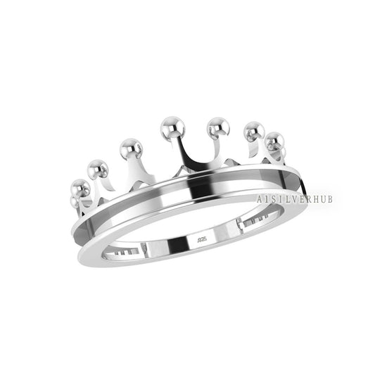 Princess Crown Blank Channel Ring Setting, 925 Sterling Silver, Good for Pour Crushed Opal,Resin & Ashes Work, Breastmilk/Keepsake DIY Craft