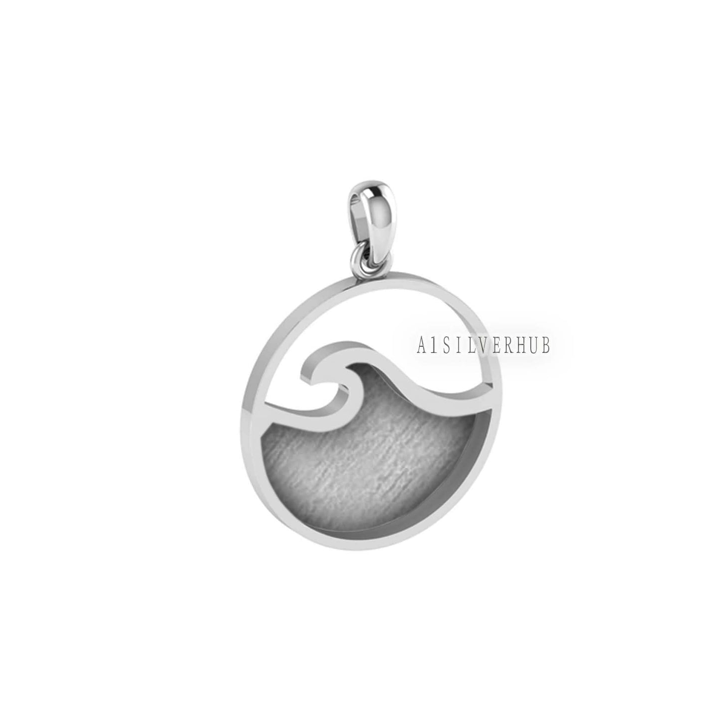 925 Sterling Solid Silver Ocean Wave Blank Bezel Round Pendant, Good for Resin & Ashes Work, Keepsake/Breastmilk DIY, Memorial Jewelry Craft