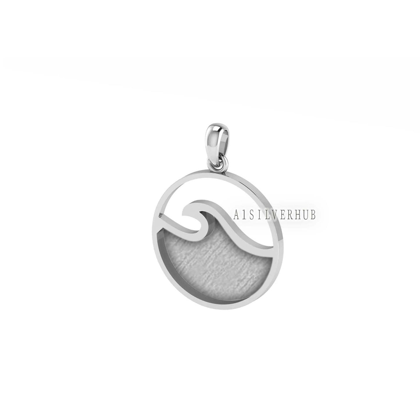 925 Sterling Solid Silver Ocean Wave Blank Bezel Round Pendant, Good for Resin & Ashes Work, Keepsake/Breastmilk DIY, Memorial Jewelry Craft