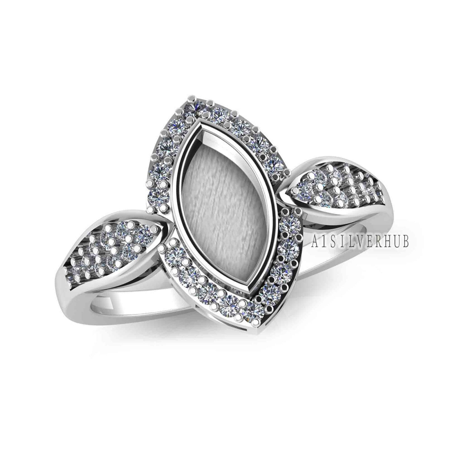 925 Sterling Solid Silver 10x5mm Marquise Blank Bezel with Zircon Setted Ring, Good for Stone, Resin & Ashes, Keepsake/Breastmilk DIY Crafts