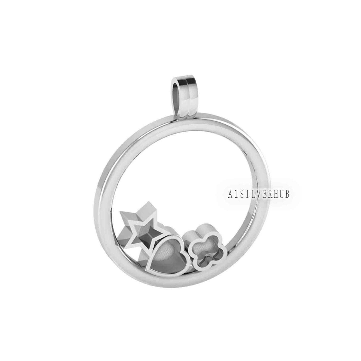 Circle with Star Heart Clover Blank Bezel Pendant, 925 Sterling Silver, Good for Pour Resin & Ashes Work, Breastmilk/Keepsake DIY, Locket