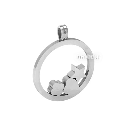 Circle with Star Heart Clover Blank Bezel Pendant, 925 Sterling Silver, Good for Pour Resin & Ashes Work, Breastmilk/Keepsake DIY, Locket