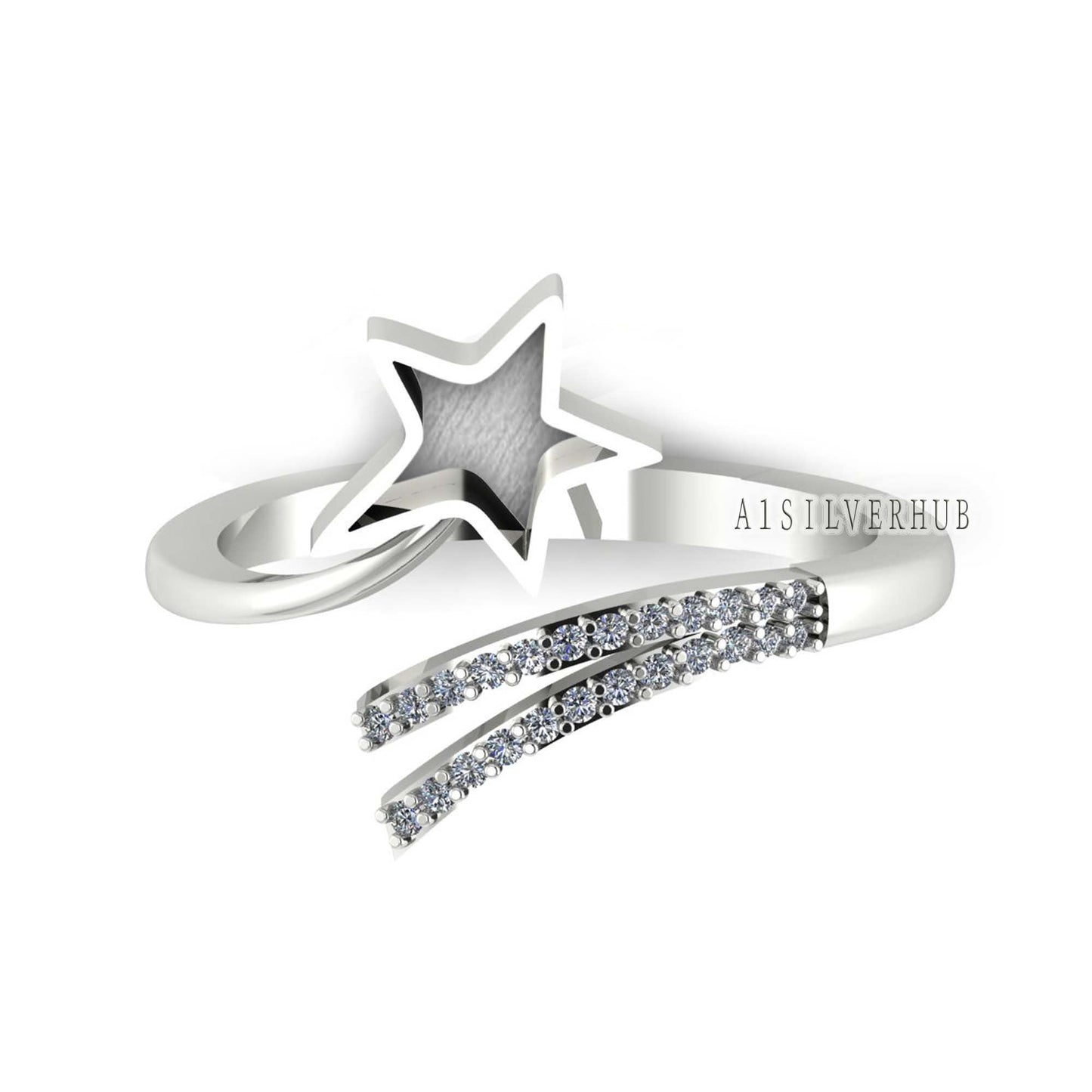 925 Sterling Solid Silver Star 5mm Blank Bezel with CZ Setted Adjustable Ring, Good for Pour Resin & Ashes Work, Keepsake/Breastmilk Crafts